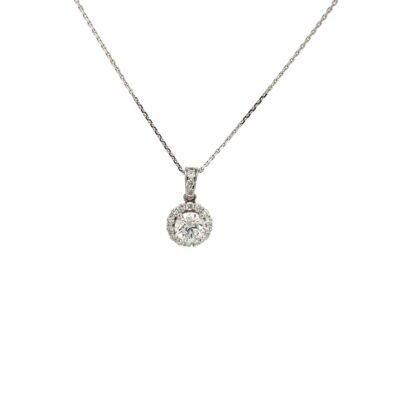 14K White Gold Halo Pendant with 18 Round Lab Grown Diamonds TDW 0.74 Carat