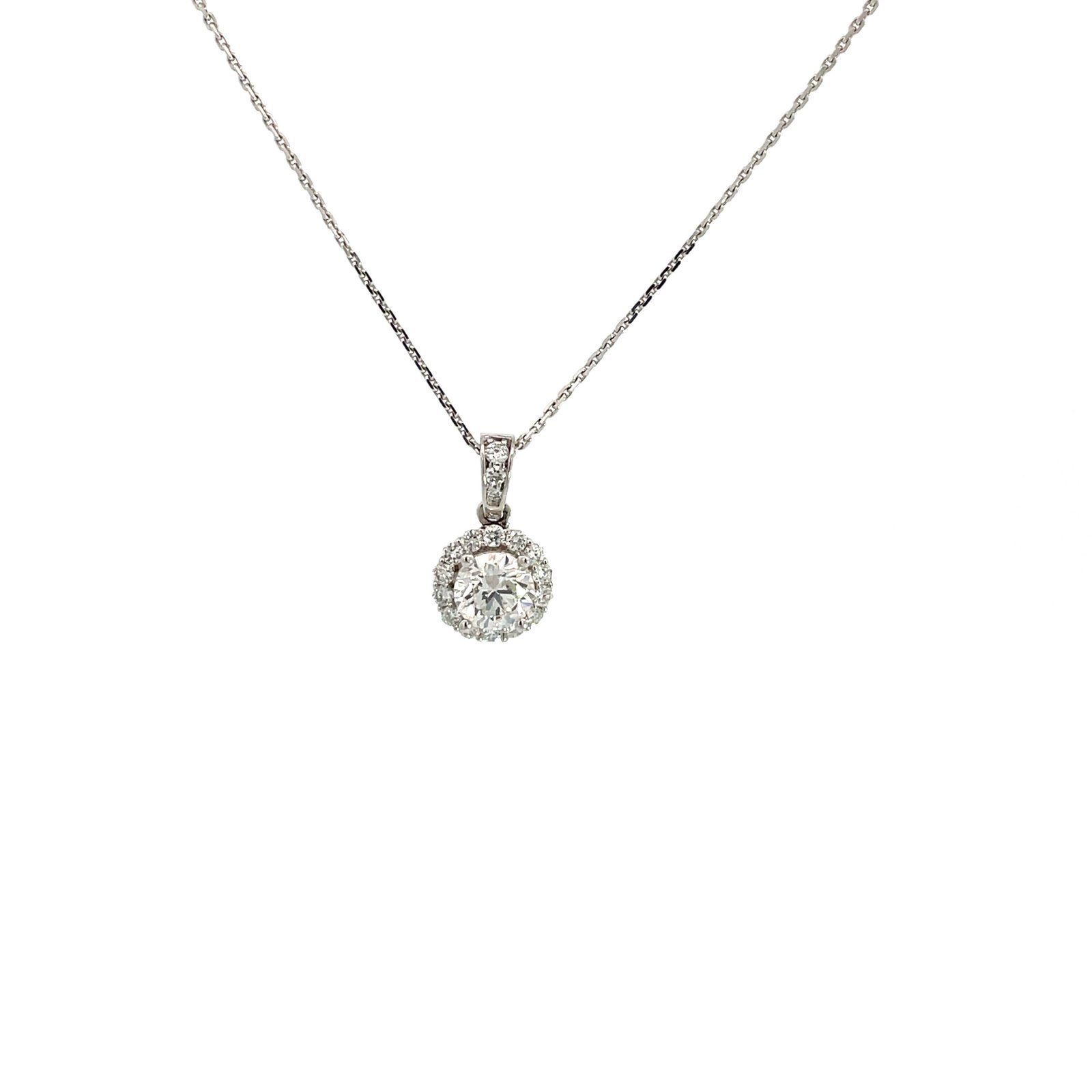 14K White Gold Halo Pendant with 18 Round Lab Grown Diamonds TDW 0.74 Carat