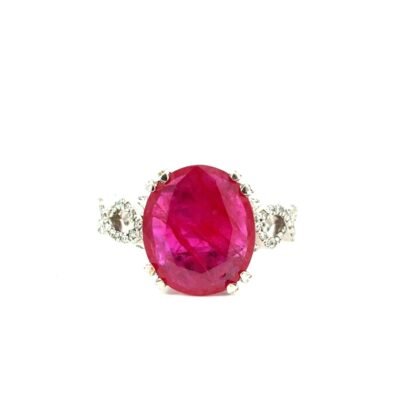 9K White Gold Ring with Ruby 4.52 Carat, 132 Diamonds TDW 0.56 Carat