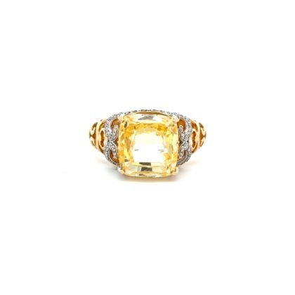 14K Yellow Gold Ring with Yellow Topaz 2.90 Carat and 82 Diamonds TDW 0.36 Carat