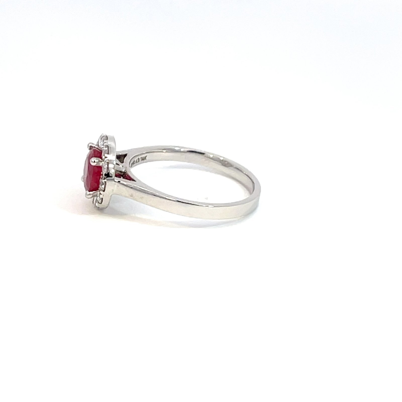 14K White Gold Ring with Round Ruby 1.14 Carat and 12 Lab Grown Round Diamonds 0.43 Carat - Image 3
