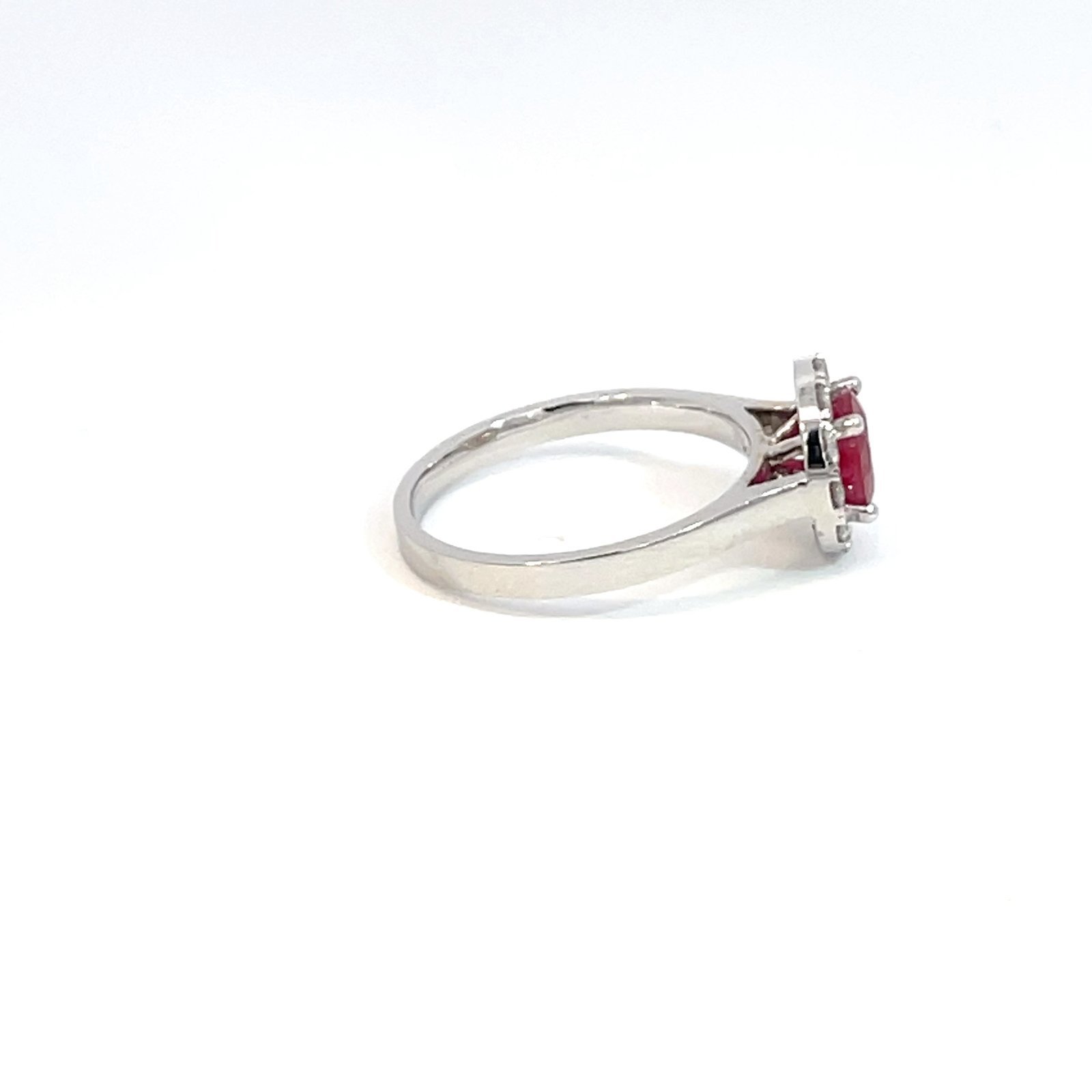 14K White Gold Ring with Round Ruby 1.14 Carat and 12 Lab Grown Round Diamonds 0.43 Carat - Image 2