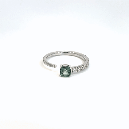 9K White Gold Ring with Australian Sapphire 0.61 Carat and 31 Round Lab Grown Diamonds TDW 0.50 Carat
