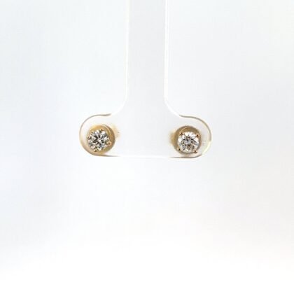 9K Yellow Gold Stud Earrings with 2 Round Lab Grown Diamonds TDW 0.48 Carat