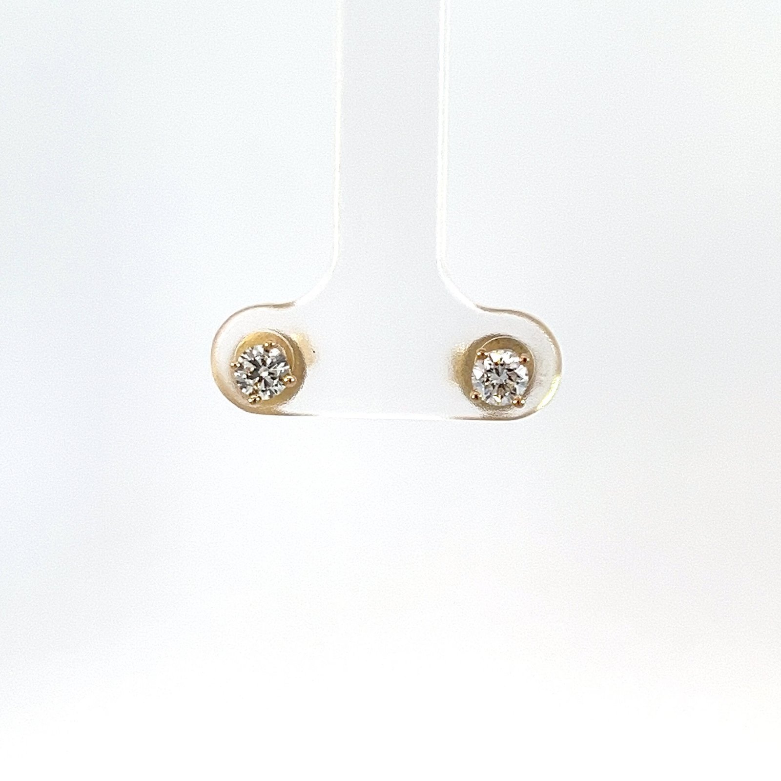 9K Yellow Gold Stud Earrings with 2 Round Lab Grown Diamonds TDW 0.48 Carat