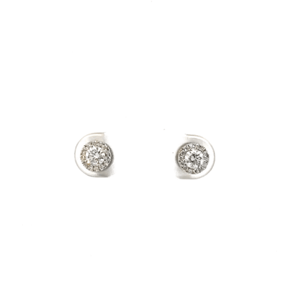 9K White Gold Halo Stud Earrings with 30 Round Lab Grown Diamonds TDW 0.40 Carat