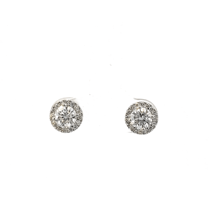 9K Yellow Gold Halo Stud Earrings with 34 Round Lab Grown Diamonds TDW 1.2 Carat