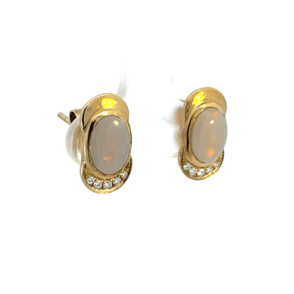 9K Yellow Gold Earrings with Solid Opals and Diamonds