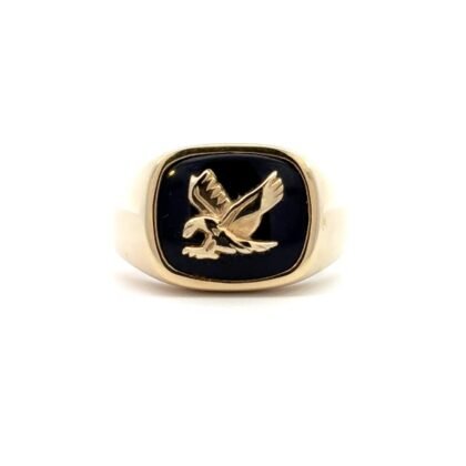 9K Yellow Gold Onyx Ring with Eagle