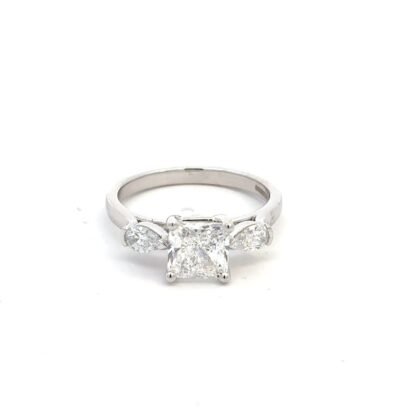 Platinum Ring with Lab Grown Cushion cut Diamond 1.69ct and 2 Pear cut Diamonds TDW 0.34ct