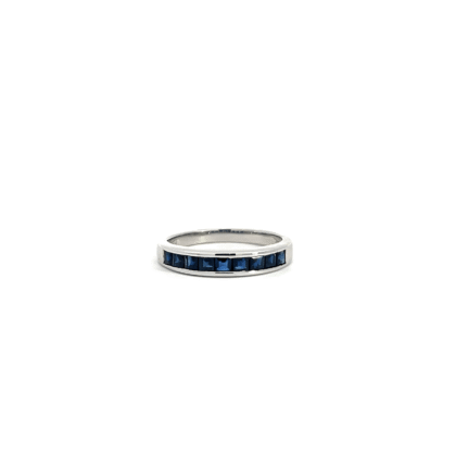 18K White Gold Ring with 9 Princess cut Blue Sapphires TCW 1.00 Carat