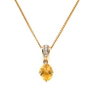 9K Yellow Gold Pendant with Citrine 1.77 Carat and Diamonds