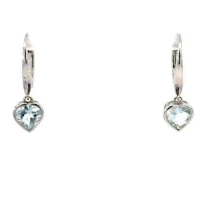 9K White Gold Drop Earrings with 2 Heart shaped Aquamarine TCW 3.43 Carat