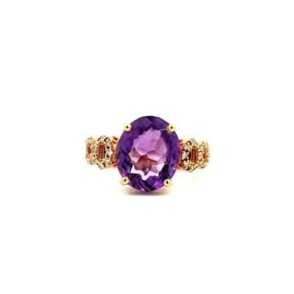 9K Rose Gold Ring with Amethyst 3.45 Carat and 48 Diamonds