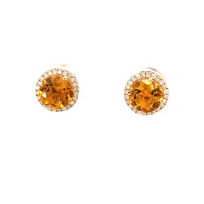 9K Yellow Gold Earrings with Citrine 1.60 Carat and Diamonds