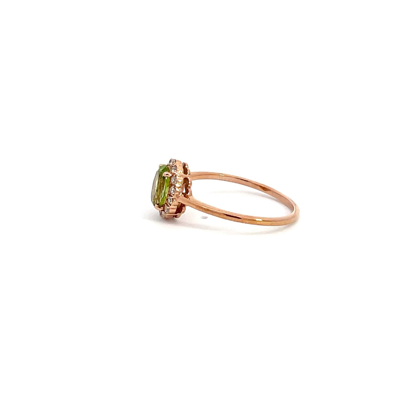 9K Rose Gold Ring with Oval Peridot 0.77 Carat and 14 Round Diamonds TDW 0.18 Carat - Image 2