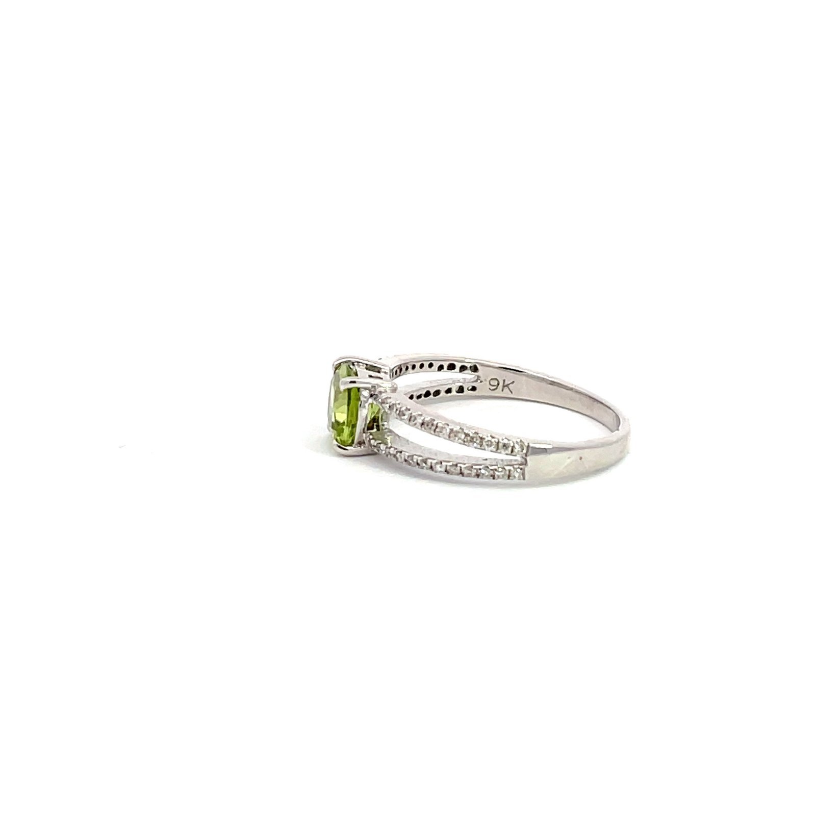 9K White Gold Ring with Peridot 0.94 Carat and 60 Round Diamonds TDW 0.18 Carat - Image 2
