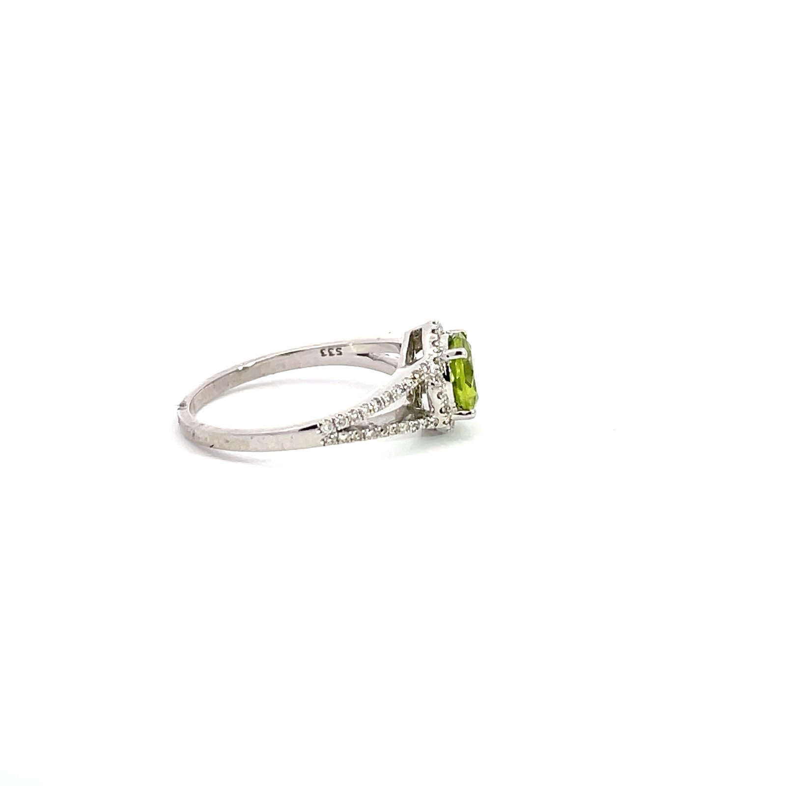 9KT White Gold Ring with Round Peridot 1.0 Carat and Diamonds TDW 0.32 Carat - Image 2