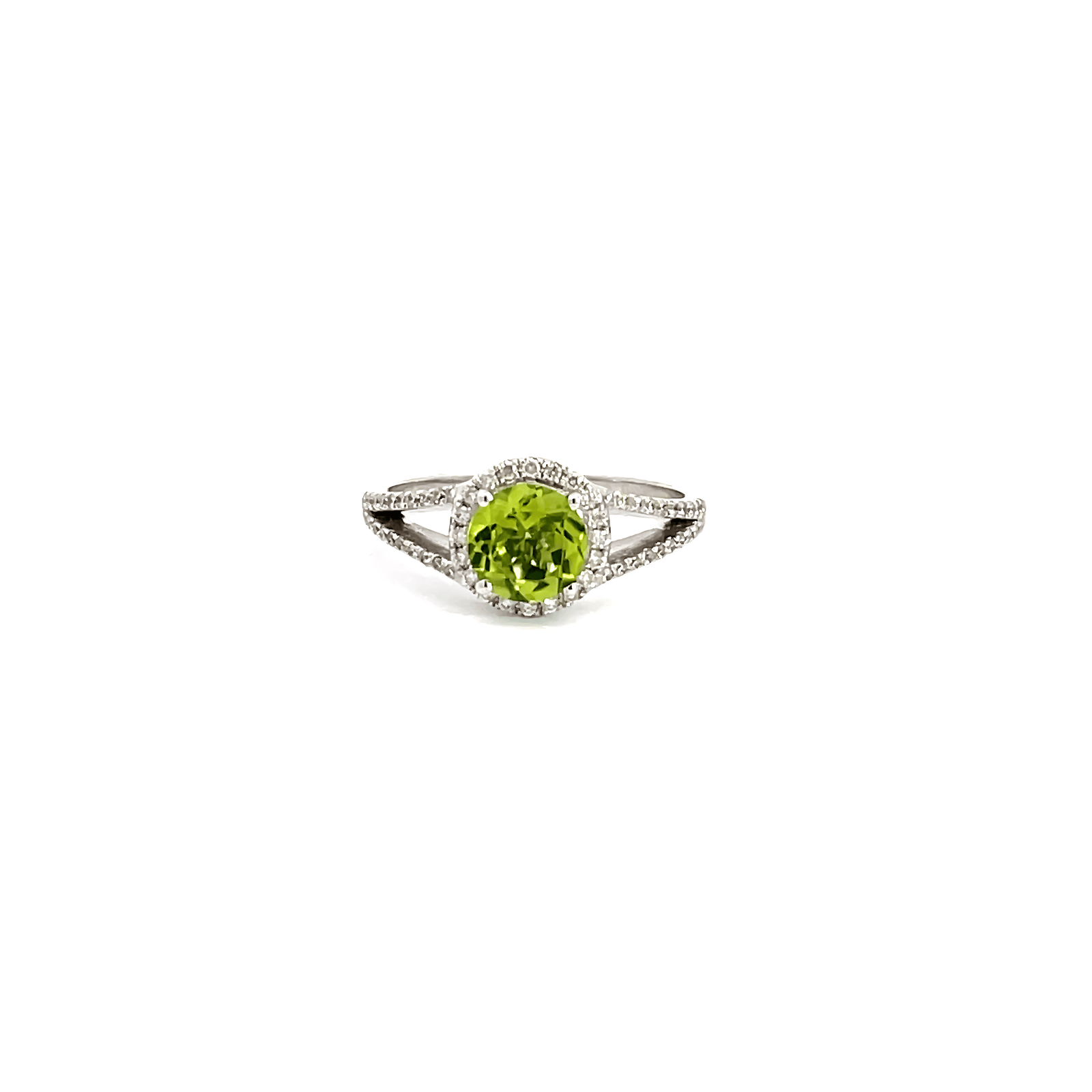 9KT White Gold Ring with Round Peridot 1.0 Carat and Diamonds TDW 0.32 Carat