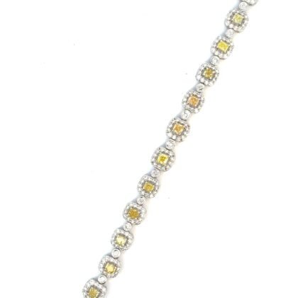 14K White Gold Bracelet with Yellow and White Diamonds TDW 2.96 Carat