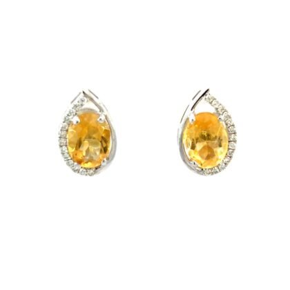 9K White Gold Earrings with Yellow Topaz 2.18 Carat and 26 Diamonds
