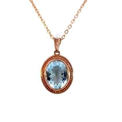 9K Rose Gold Pendant with Oval Aquamarine 2.23 Carat