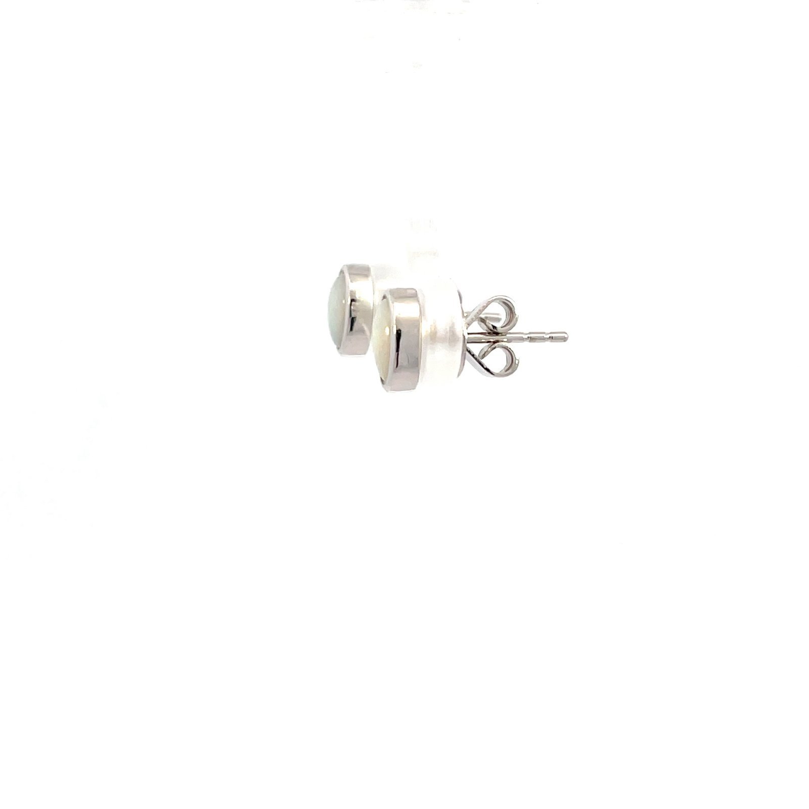 9K White Gold Stud Earrings with Solid Oval Opals - Image 3