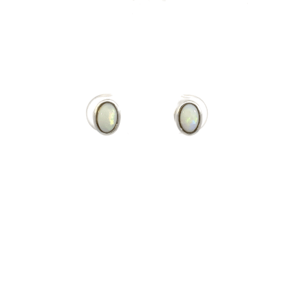 9K White Gold Stud Earrings with Solid Oval Opals
