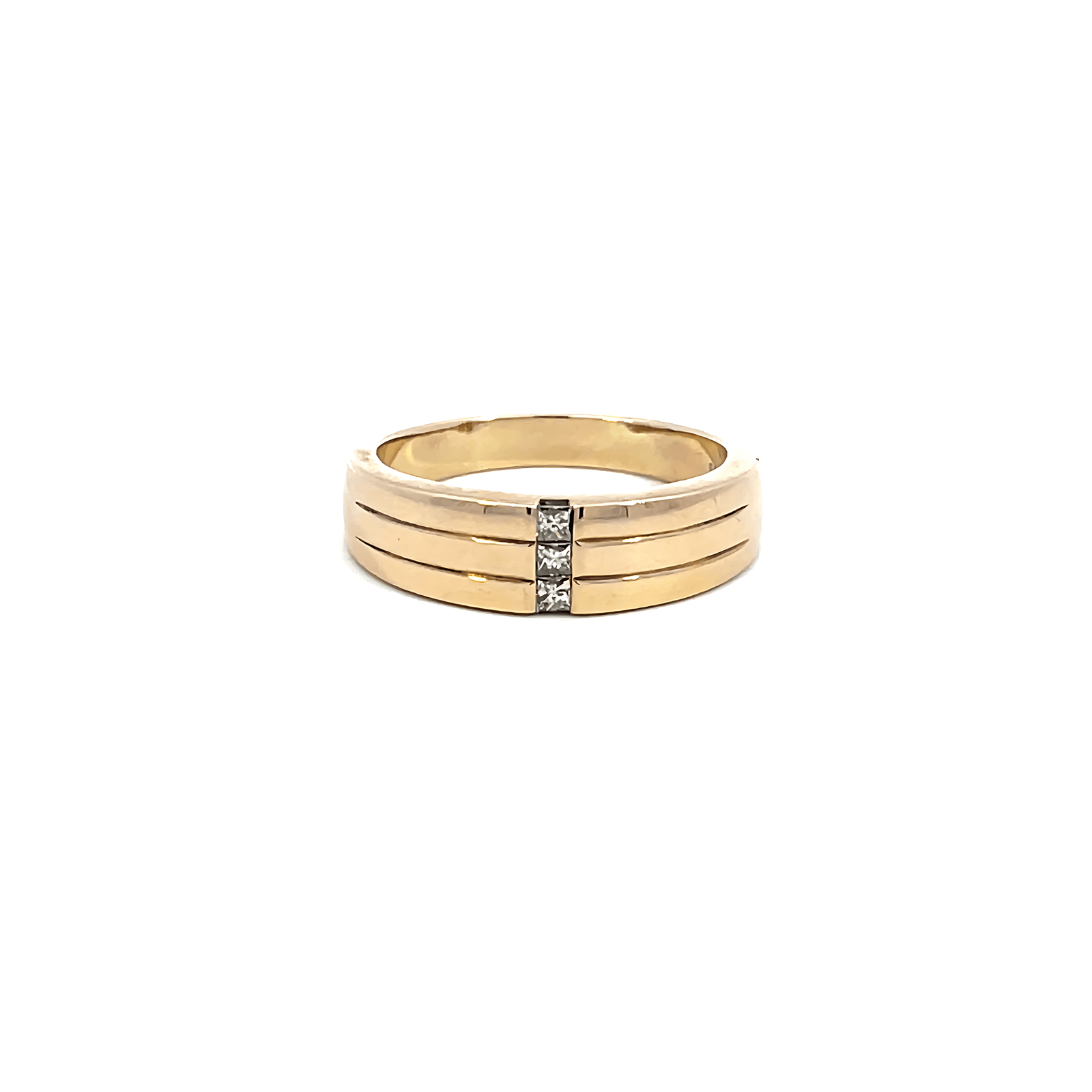 9KT Yellow Gold Ring with 3 Round Diamonds TDW 0.10 Carat