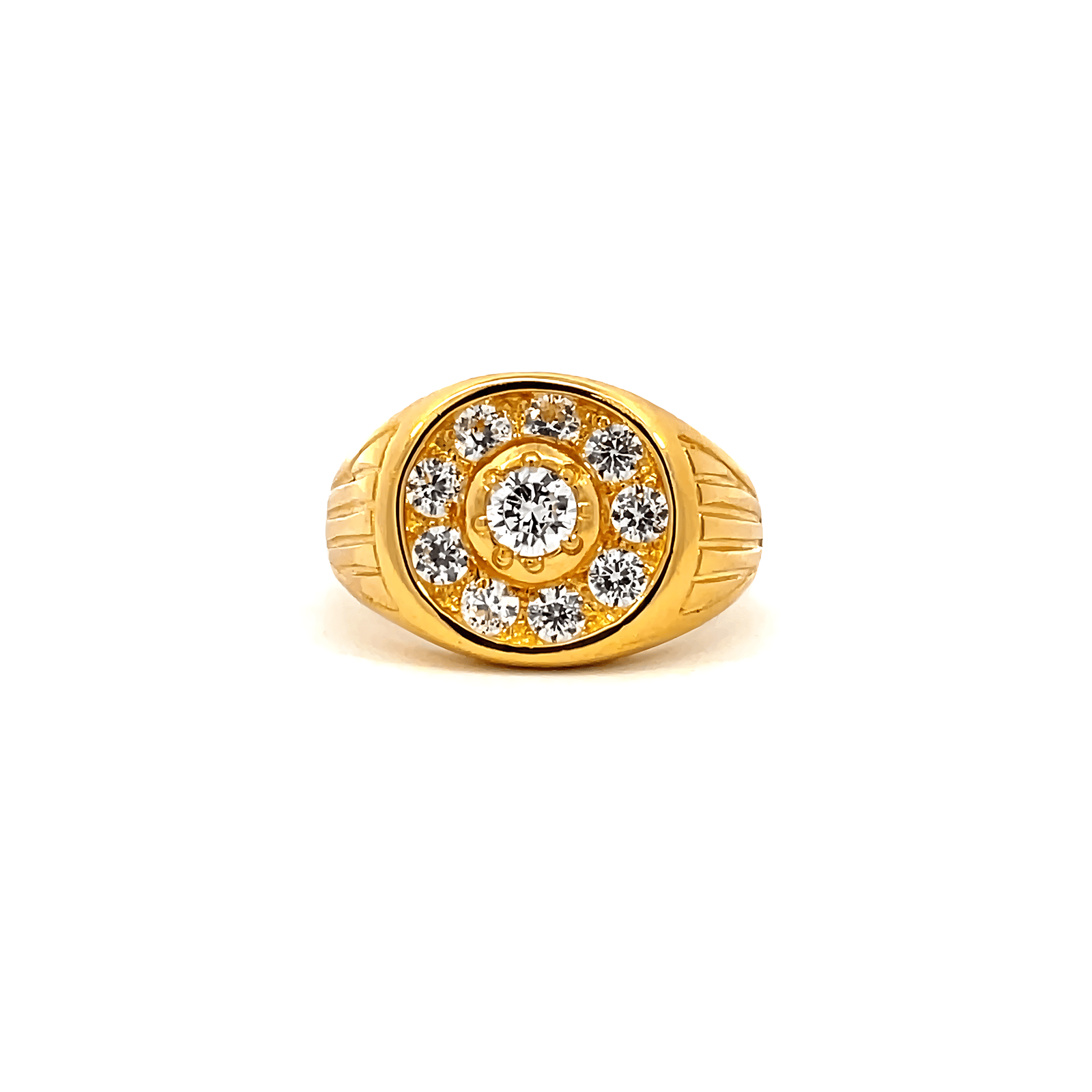 22K Yellow Gold Men’s Signet Ring with Cubic Zirconia (Ring size U.5)