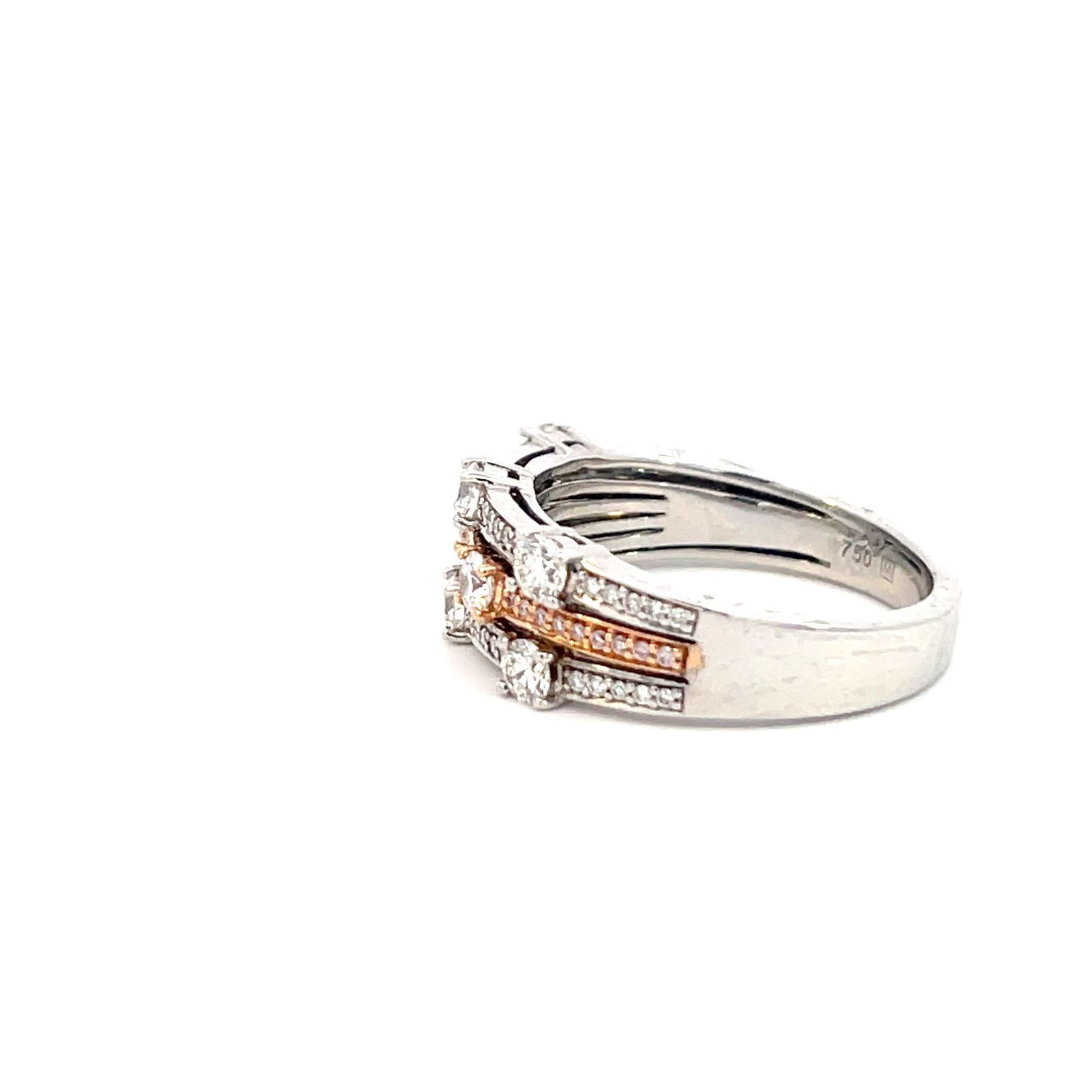 18K White and Rose Gold Ring with 23 Pink Round Diamonds TDW 0.06ct and 48 White Round Diamonds TDW 0.79ct - Image 2