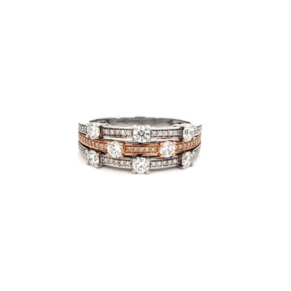 18K White and Rose Gold Ring with 23 Pink Round Diamonds TDW 0.06ct and 48 White Round Diamonds TDW 0.79ct