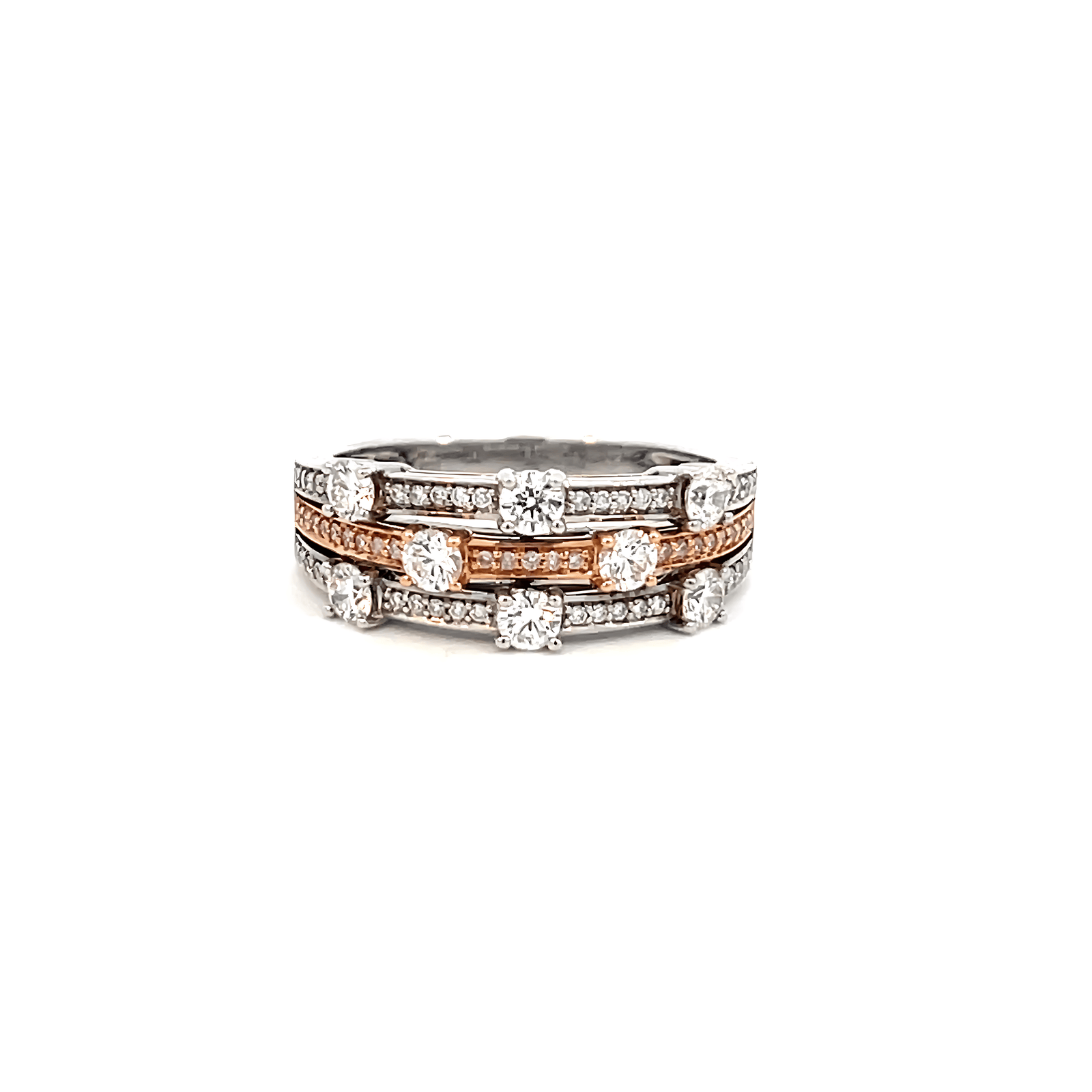 18K White and Rose Gold Ring with 23 Pink Round Diamonds TDW 0.06ct and 48 White Round Diamonds TDW 0.79ct