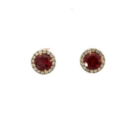 9K Yellow Gold Earrings with Garnet 2.01 Carat, 32 Diamonds TDW 0.32 Carat