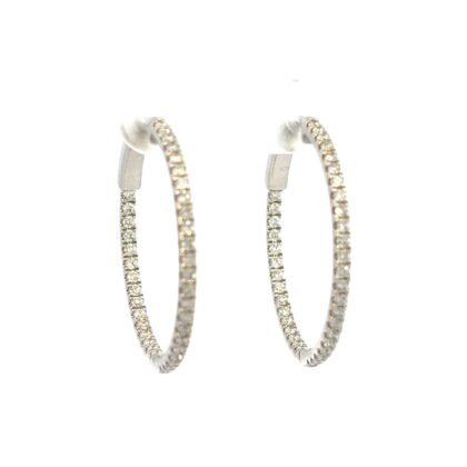 10K White Gold Hoop Earrings with 76 Round Lab Grown Diamonds TDW 0.89 Carat