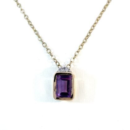 9K Yellow Gold Pendant with Amethyst 1.99 Carat and Diamonds