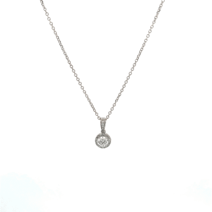 9K White Gold Halo Pendant with 19 Round Lab Grown Diamonds TDW 0.36 Carat