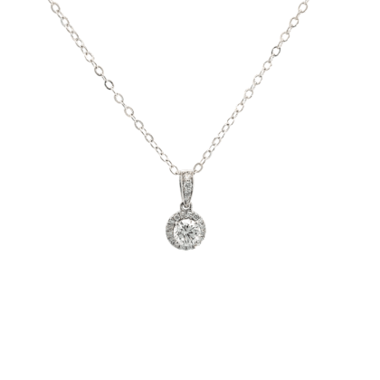 9K White Gold Halo Pendant with 21 Round Lab Grown Diamonds TDW 0.62 Carat