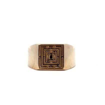 9K Yellow Gold Square Labyrinth style Ring