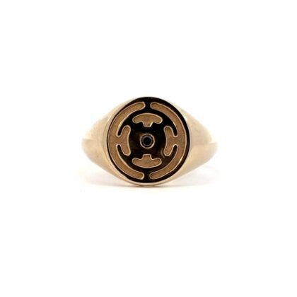 9K Yellow Gold Labyrinth Signet Ring with Diamond 0.05 Carat