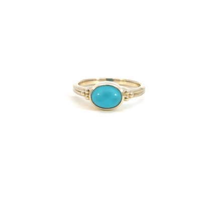 9K Yellow Gold Ring with Oval natural Turquoise 1.15 Carat