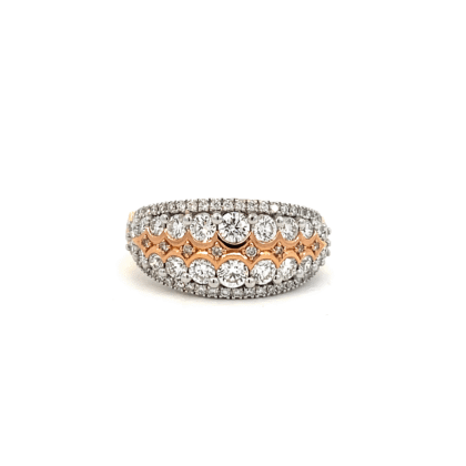 18K Tri-Tone Ring with 8 Pink Round Diamonds TDW 0.04ct and 66 White Round Diamonds TDW 1.41ct