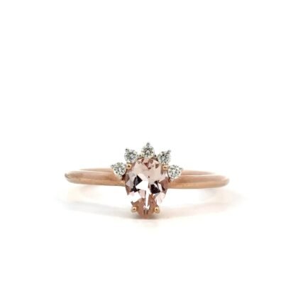 9K Rose Gold Ring with Pear cut Morganite 0.59 Carat and 5 Round Diamonds TDW 0.08 Carat