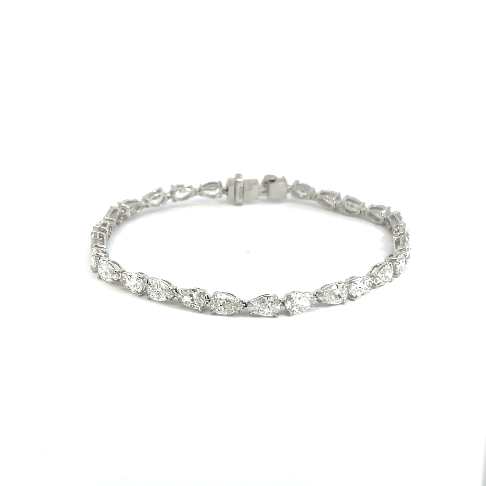 18K White Gold Bracelet with 28 Pear cut Lab Grown Diamonds TDW 9.6 Carat