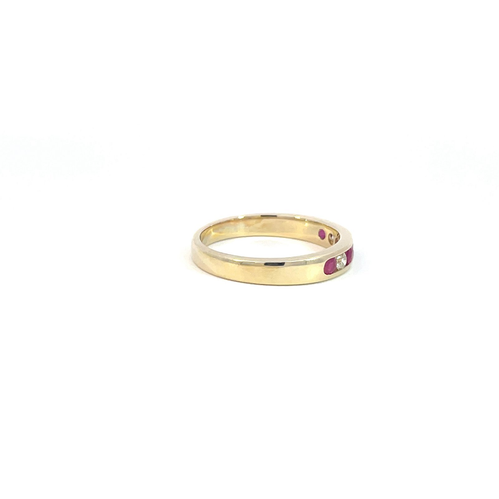 9K Yellow Gold Ring with 4 Round RubiesTCW 0.36 Carat and 3 Round Diamonds TDW 0.16 Carat - Image 2