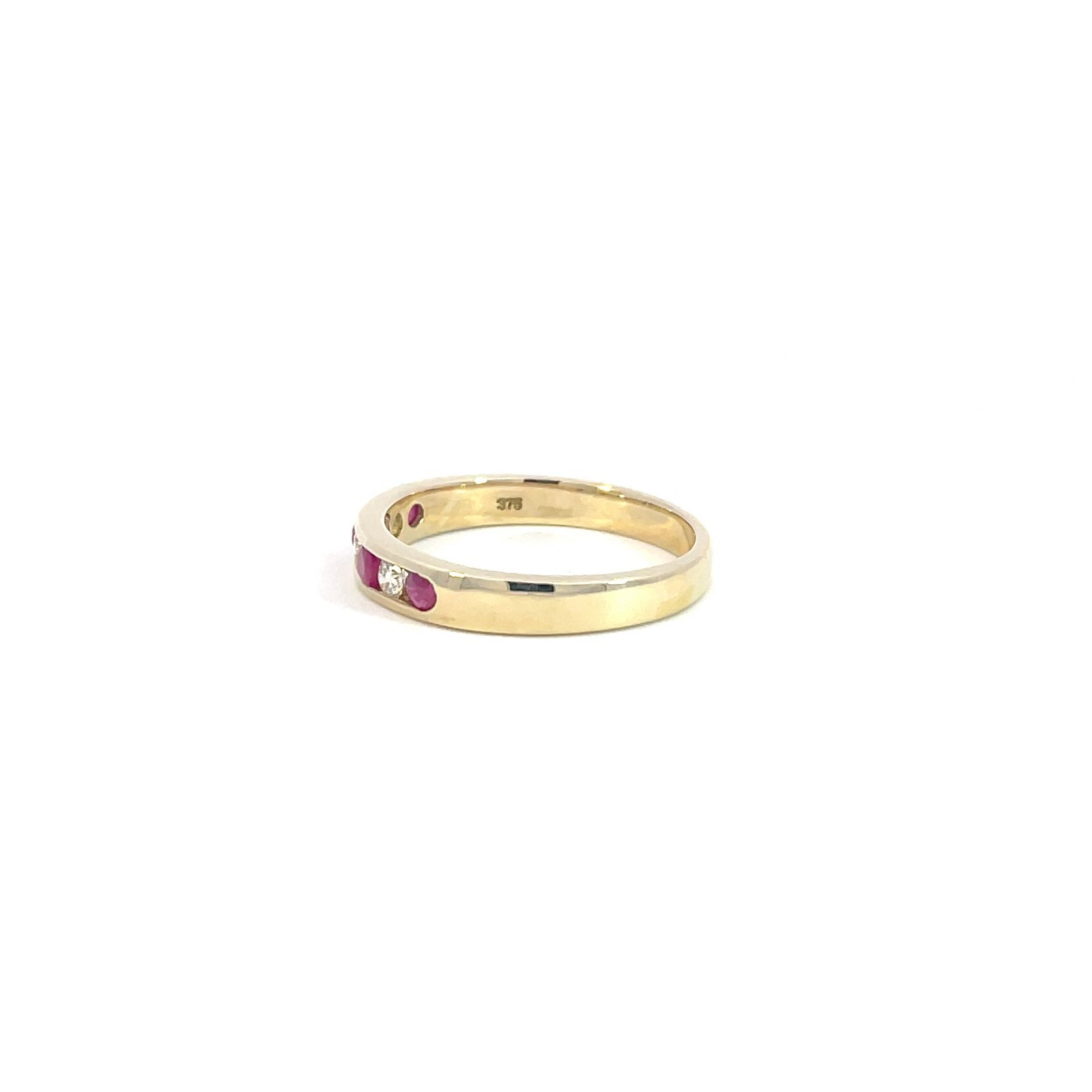 9K Yellow Gold Ring with 4 Round RubiesTCW 0.36 Carat and 3 Round Diamonds TDW 0.16 Carat - Image 3