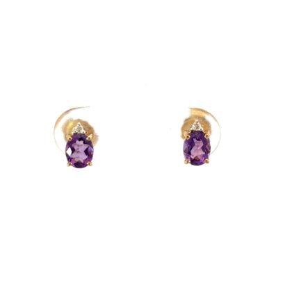 9K Yellow Gold Earrings Amethyst and Diamonds