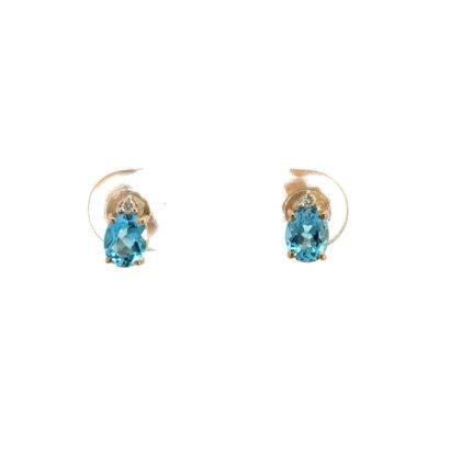 9K Yellow Gold Earrings Blue Topaz and Diamonds