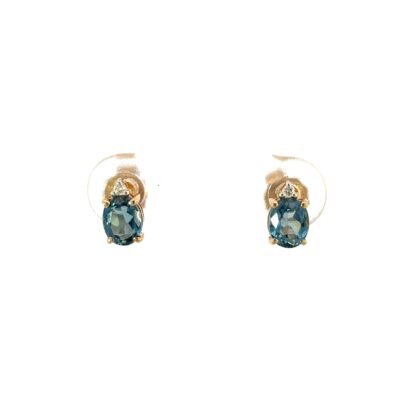 9K Yellow Gold Earrings London Blue Topaz and Diamonds