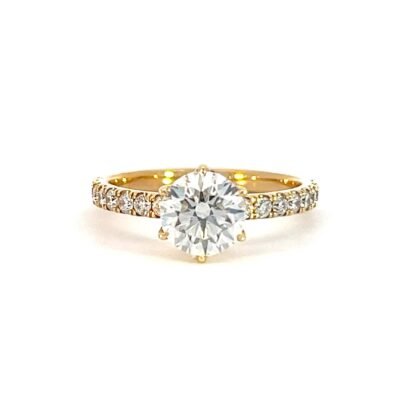 18K Yellow Gold Ring with 17 Lab Grown Round Diamonds TDW 1.97 Carat